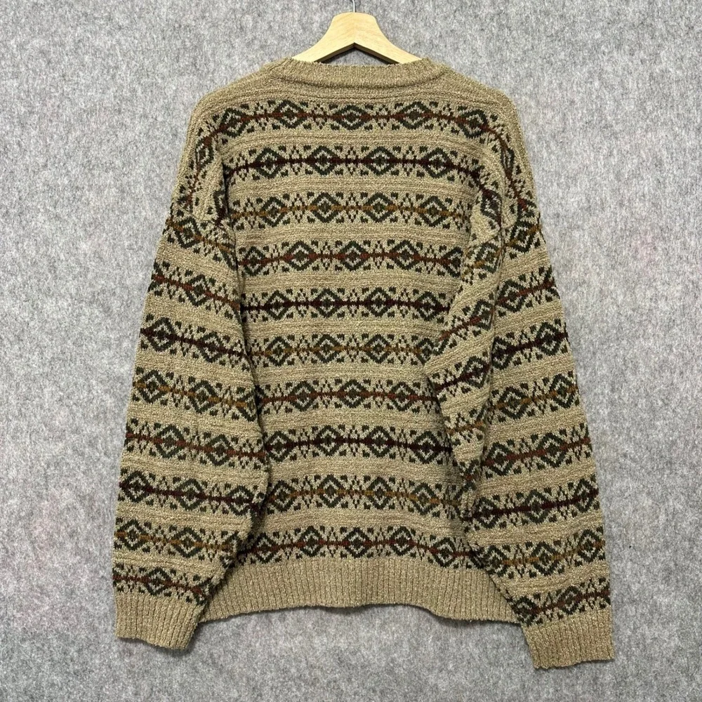 Vintage GEOFFREY BEENE Mens XL Geometric Pattern Crewneck Sweater‎ Tan Brown